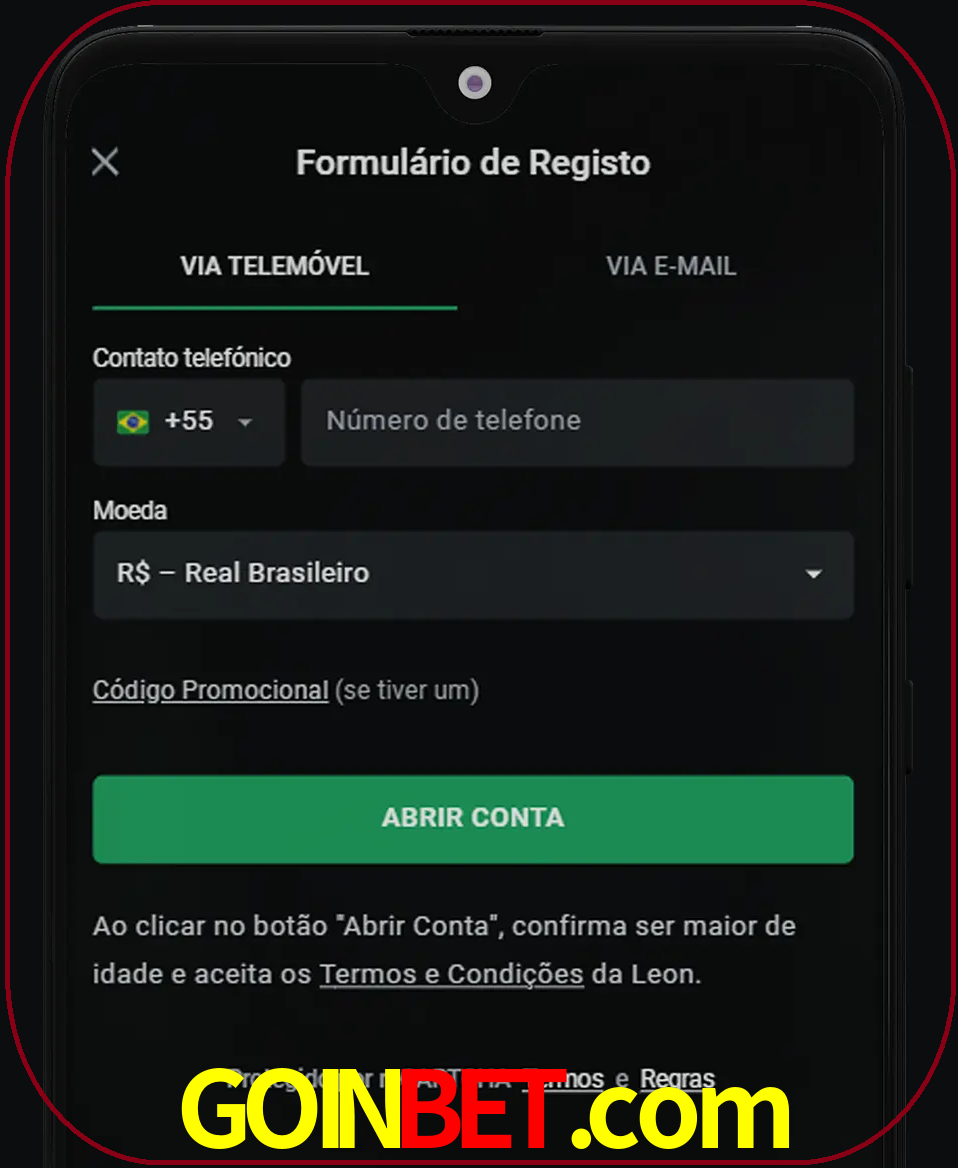 Abra o aplicativo e inicie o processo de registro.