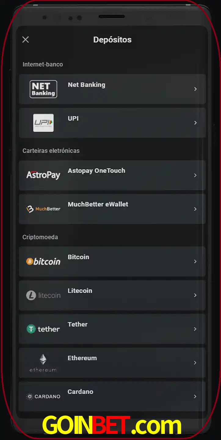Você pode usar métodos alternativos de depósito.
